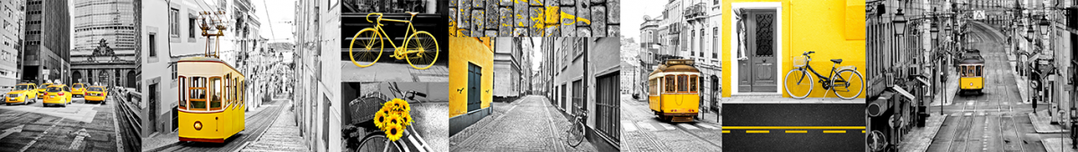Скинали - трамвай, улицы города, черно-белый с желтым город