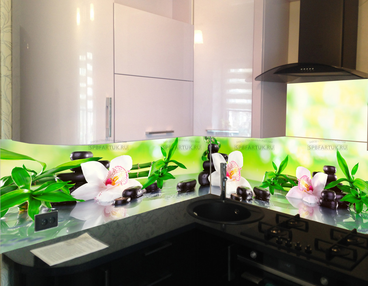 Скинали - белые орхидеи, зелень, цветы, визуализация
